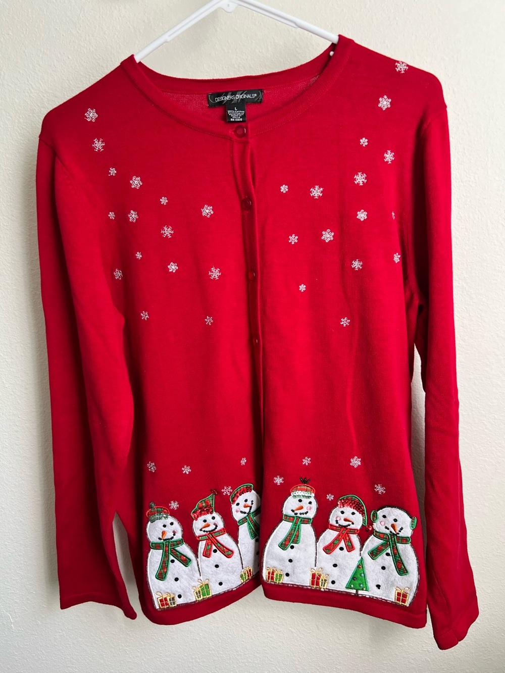 Designers Originals Red Snowman Cardigan Sweater
